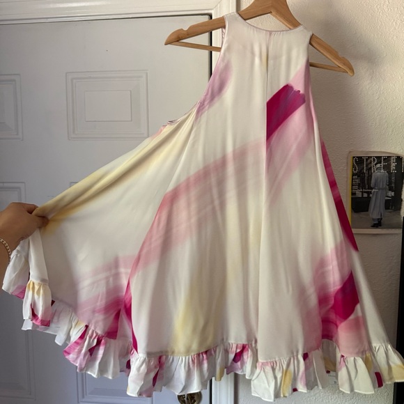 ADAM SELMAN silk white pink printed ruffle babydoll mini dress - Picture 5 of 8